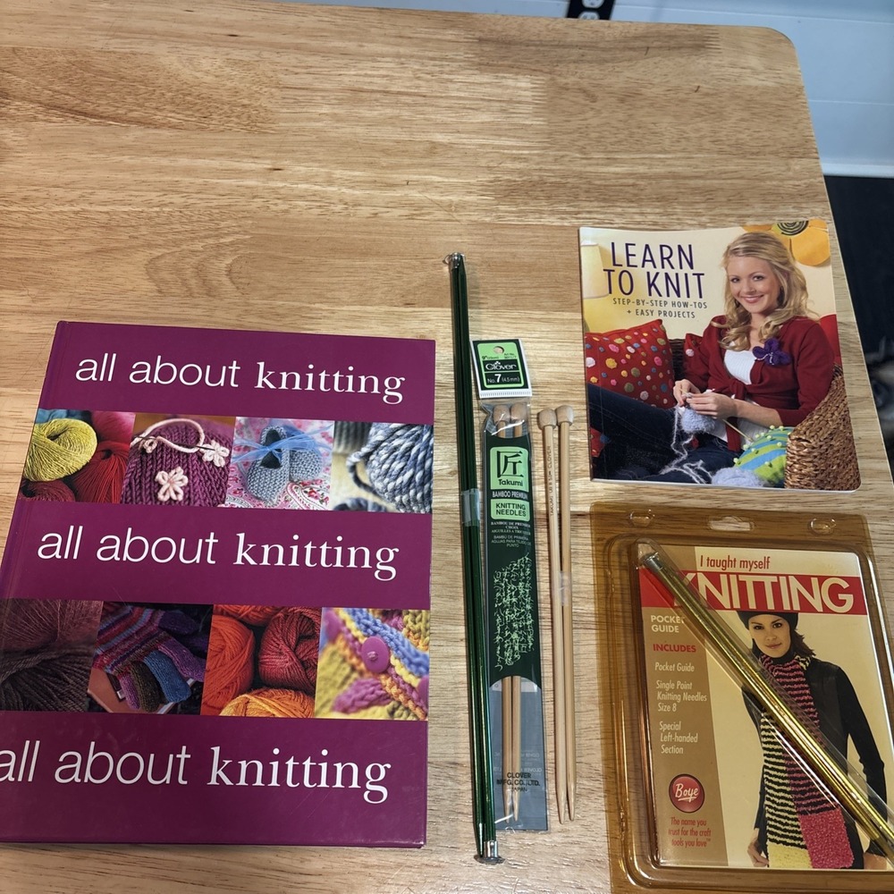 Cute Knitting Bunch With 4 Sets Of Needles And 3 Books